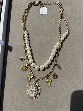 Lia Sophia Gold-Tone Pearl Necklace with Yellow-Green and Cream Accents